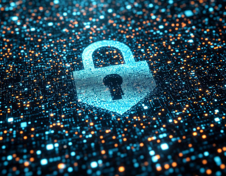 Cyber security concept. Padlock on digital background. 3d rendering
