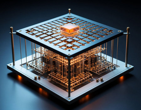 3d illustration of a circuit board with microchips on itの写真素材