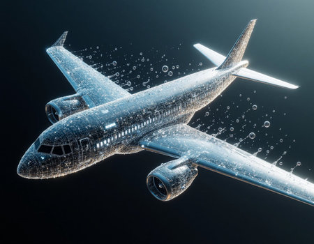 Airplane in the air with water drops. 3D illustration.