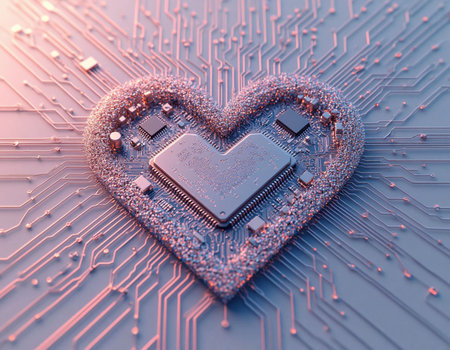Close-up of a computer chip in the form of a heartの写真素材