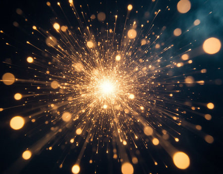 Abstract background with glittering particles and bokeh lights. 3d rendering