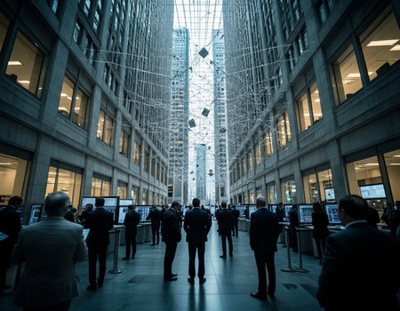 People inside of Canary Wharf business districtの写真素材