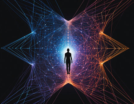 Silhouette of a man in front of a network of connections
