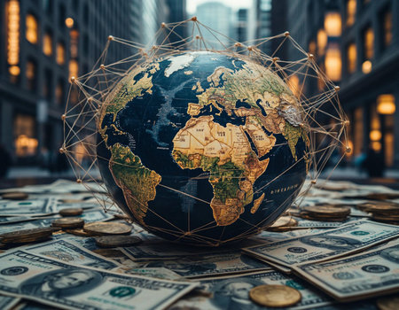Global business concept. Earth globe on dollar money background. 3D rendering