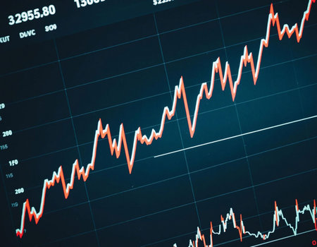 financial chart on the digital screen. Concept of market analysis and investment.