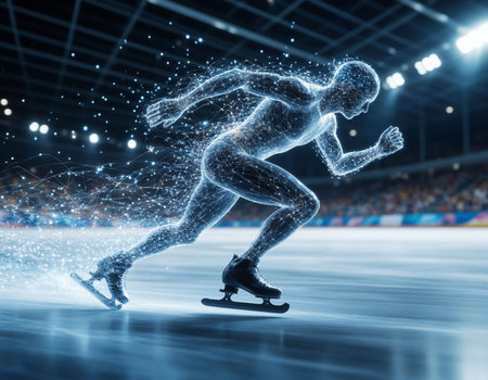 Figure skating athlete on ice in sport arena. 3d rendering.の写真素材