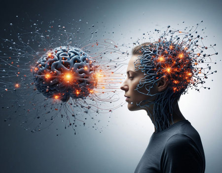 Young woman with brain and social connection concept. 3D Rendering