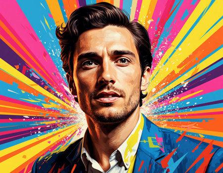 Portrait of a handsome young man in colorful pop art style.