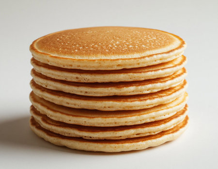 Stack of pancakes isolated on white background. Shallow dof.