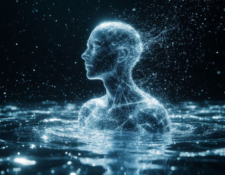 Digital illustration of a female head in water. 3D rendering.の写真素材