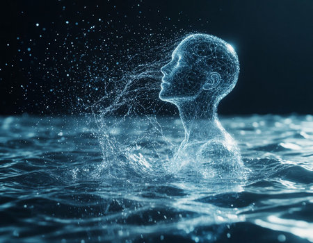 Conceptual image of human head made of water splashes.の写真素材