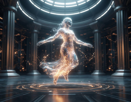 3D rendering of a female figure in a futuristic space. Futuristic background.の写真素材