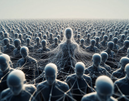 3d rendering of a group of people connected to each other.