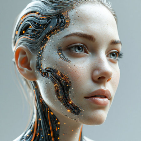 Futuristic portrait of a futuristic girl. 3d rendering.の写真素材
