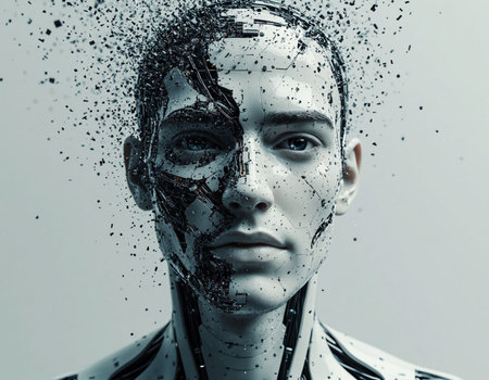 Artificial intelligence concept. Portrait of a futuristic female robot. 3d rendering.