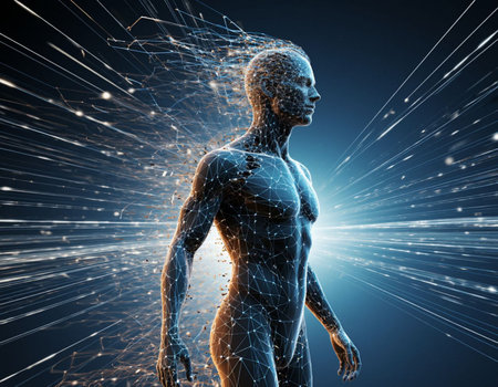 3d illustration of human body made of polygonal wireframe