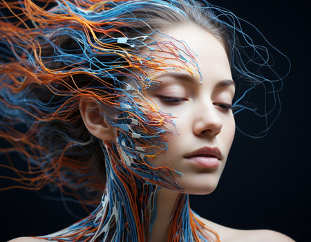 Beautiful young woman with creative make-up. Art design.