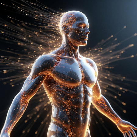 3d rendered illustration of a female cyborg with a glowing body