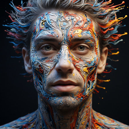 Portrait of a young man with a painted face. Studio shot.