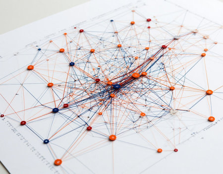 Network of connections and lines on white paper. Network connection concept.