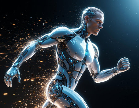 Cyborg woman with glowing skin. 3D rendering. Futuristic concept.の写真素材