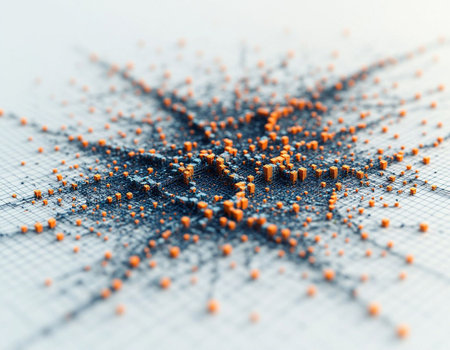 Orange microchips on a blue background. 3d illustration.
