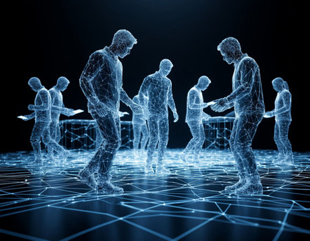 3d rendering of people connected with dots and lines, digital connection concept