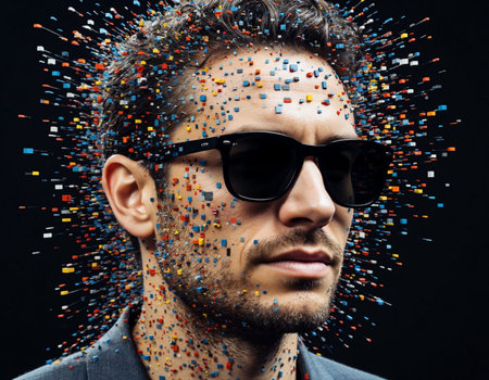 Portrait of a handsome young man in sunglasses over black background.