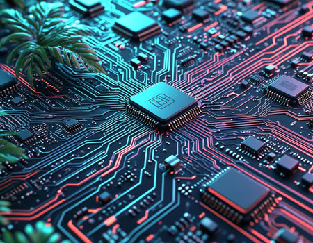 Circuit board close-up. 3d rendering abstract background