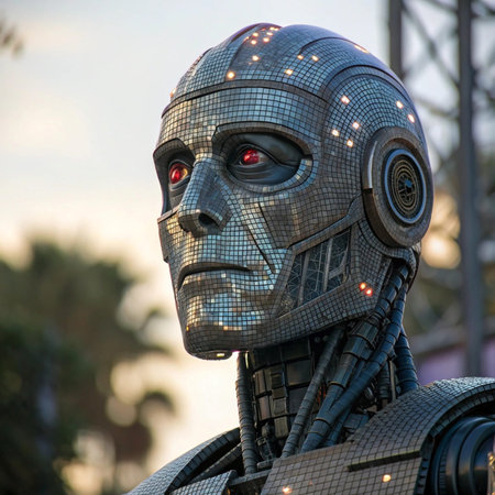 Closeup of the futuristic robot in Barcelona.