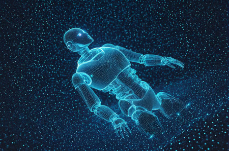 3d rendering of a robot or cyborg on a dark background