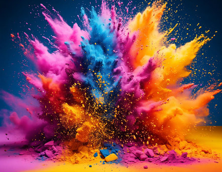 Explosion of colored powder on a dark background. 3d rendering