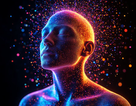 3d rendered illustration of a man's face made of particles.