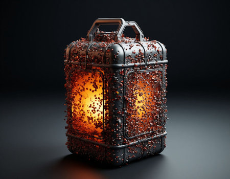 Black metal lantern with burning candle on black background. 3d illustration