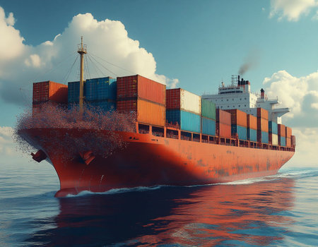 Container ship in the sea. This is a 3d render illustration