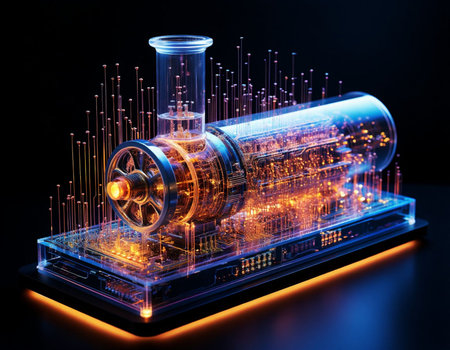 3d illustration of a science test tube with binary code in it