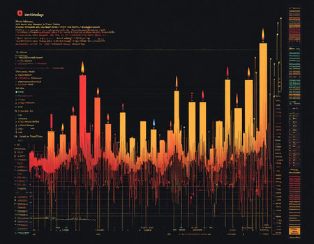 Futuristic digital sound wave chart on black background. Vector illustration