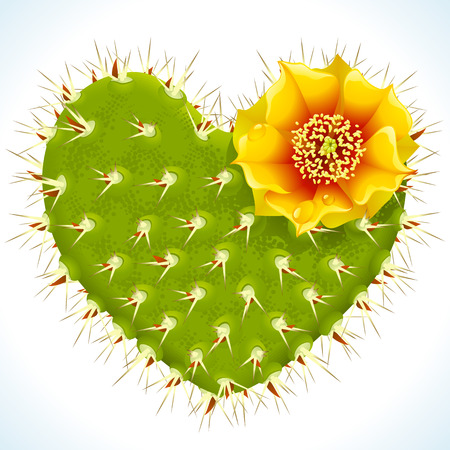 thorny cactus in the shape of heart and yellow flowerのイラスト素材