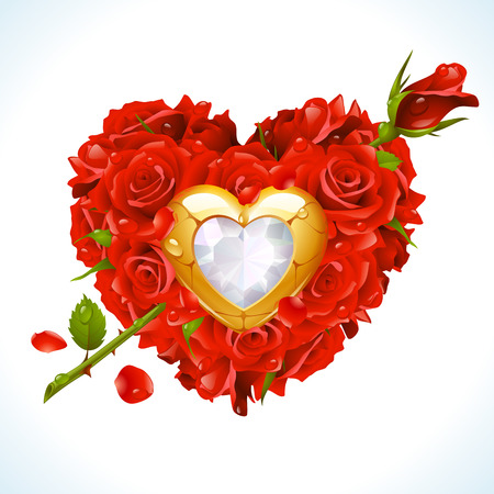 Red Roses and golden jewel in the shape of heart with arrow のイラスト素材