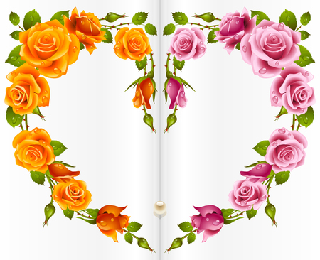 Rose frame in the shape of heartのイラスト素材