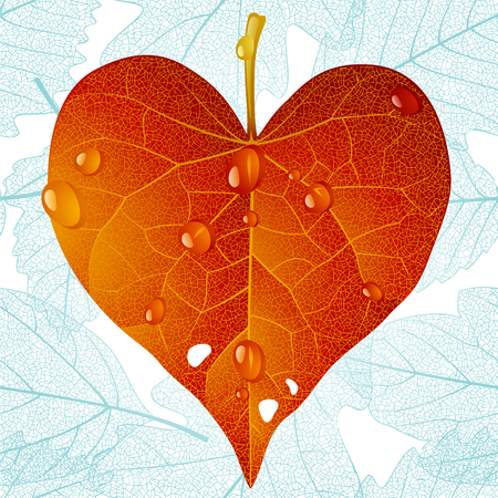 Autumnal heart and seamless leaf backgroundのイラスト素材