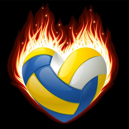 Volleyball on fire in the shape of heartのイラスト素材