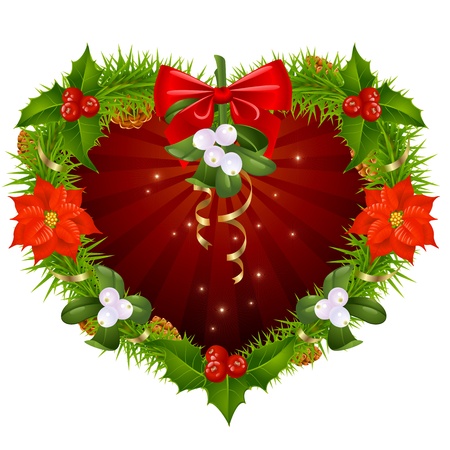Christmas wreath in the shape of heartのイラスト素材