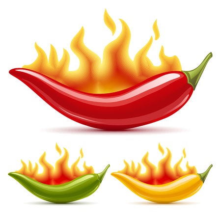 Green, yellow and red hot chili peppersのイラスト素材