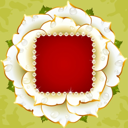 Vector floral background. White rose wedding frame with pearl necklaceのイラスト素材