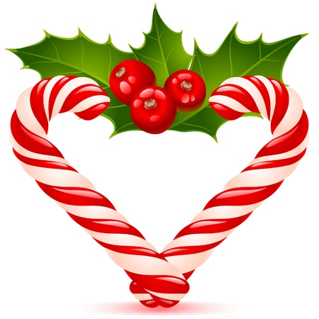 Christmas heart: candy canes and hollyのイラスト素材