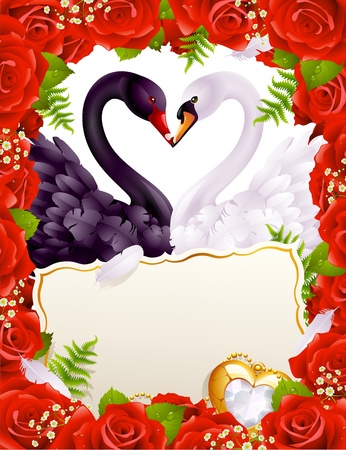 Greeting card with swans in loveのイラスト素材