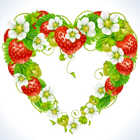 Vector strawberry frame in the shape of heartのイラスト素材