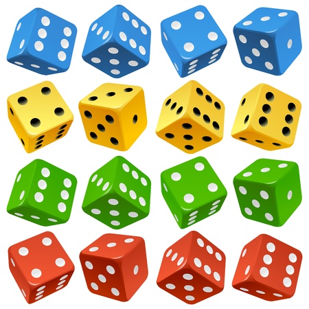 Game dice set  Vector red, yellow, green and blue icons のイラスト素材