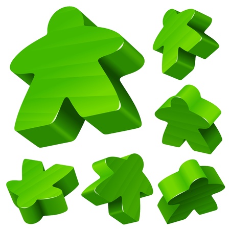 Green wooden Meeple vector set isolated on white  Symbol of family board games のイラスト素材